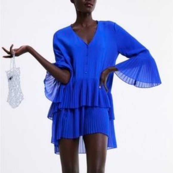 Zara Dresses & Skirts - Zara Blue Pleated Mini Dress